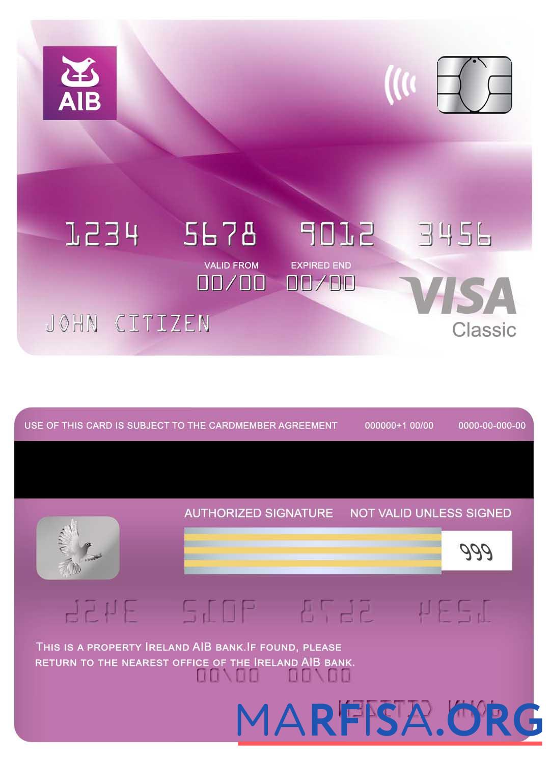 Realistic Ireland AIB bank visa classic card real example